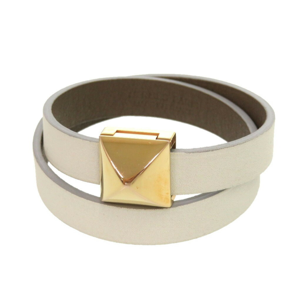 HERMES White Leather Charm Bracelet